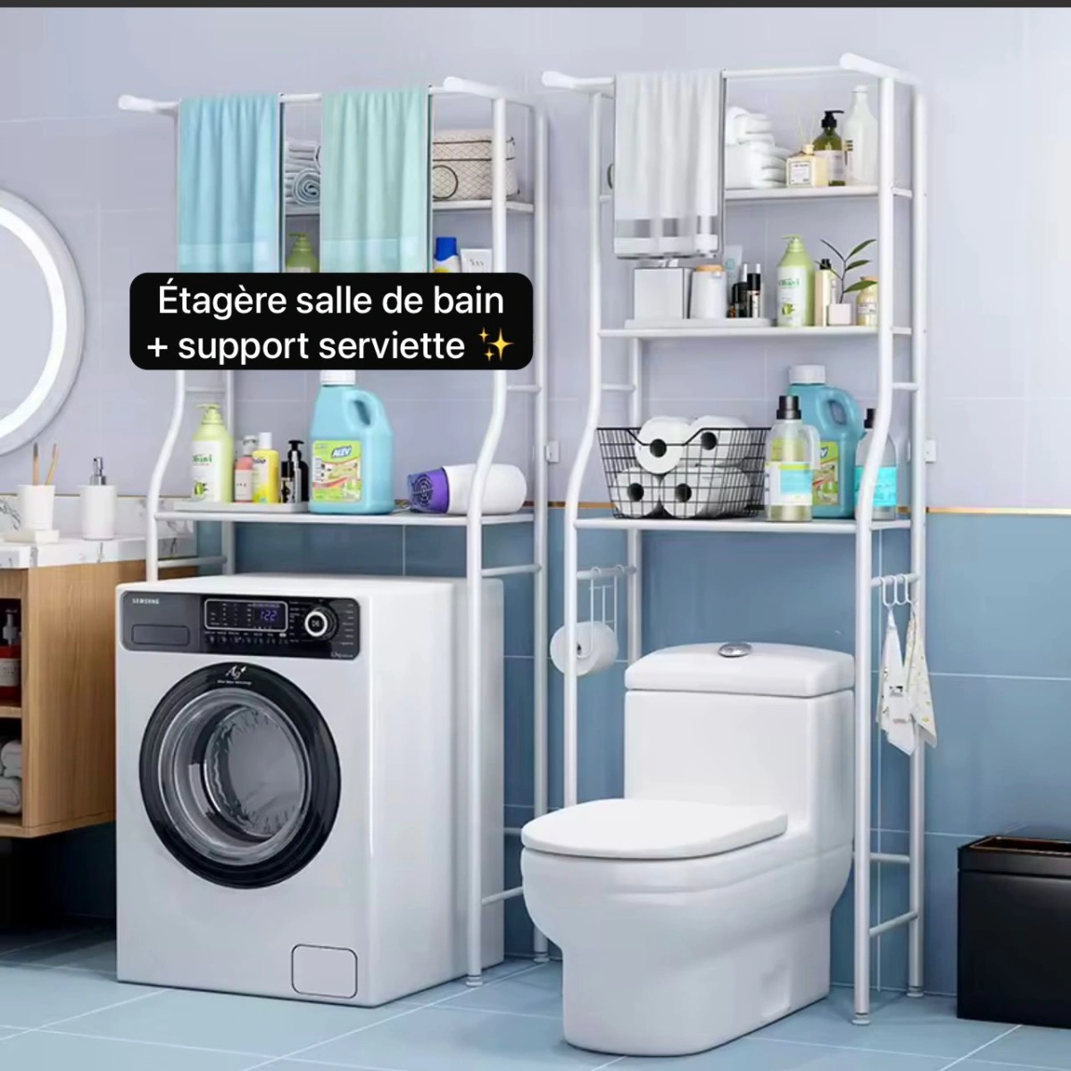 Étagères salle de bain + support serviette